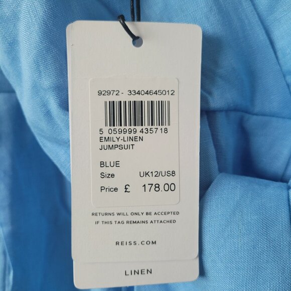 NEW REISS Blue Emily Linen Side Tie Jumpsuit Size 8 - Picture 5 of 6
